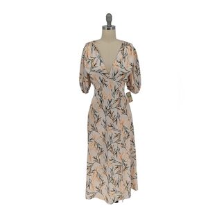 11533 Alexa Admor Grass Print Satin Midi Dress Ivory size 2 preppy cottagecore